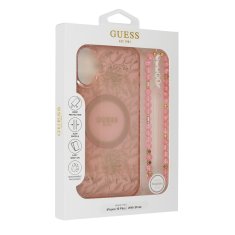 Guess Originálny zadný kryt IML Flowers Allover Electro with Pearl Strap Magsafe GUHMP16SHCPOFPP pre iPhone 16 ružový