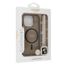 Guess Originálny zadný kryt IML Glitter with Pearl Strap Magsafe GUHMP16LHGCRELSK pre iPhone 16 Pro tmavý