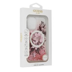 Guess Originálny zadný kryt Liquid Glitter Flower Magsafe GUHMP16SLFMWTP pre iPhone 16 ružový