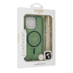 Guess Originálny zadný kryt IML Glitter with Pearl Strap Magsafe GUHMP16SHGCRELSA pre iPhone 16 zelený