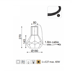 ACA Stolová lampa DIAMONDRA max. 40W/E27/230V/IP20