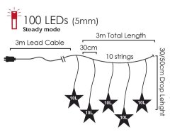 ACA Lightning LED vianočný záves Hviezdičky, 3x3m, studená biela, IP44, 100 LED