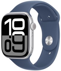 Apple Watch Series 10 GPS + Cellular 42mm, Silver Aluminium Case, Denim Sport Band - M/L (MWX43QC/A)