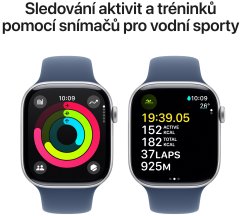 Apple Watch Series 10 GPS + Cellular 42mm, Silver Aluminium Case, Denim Sport Band - S/M (MWX33QC/A)