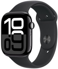 Apple Watch Series 10 GPS + Cellular 42mm, Jet Black Aluminium Case, Black Sport Band - S/M (MWX63QC/A)