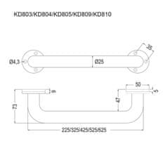 Mereo Madlo rovné pr. 25 mm, 20 cm, nerez KD803 - Mereo