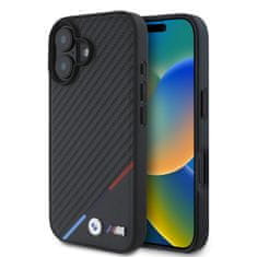 Bmw Zadný kryt M PU Carbon Tricolor Stripe MagSafe pre iPhone 16 Black