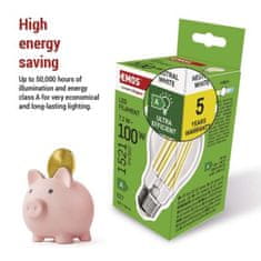 EMOS LED žiarovka Filament A60 A CLASS / E27 / 7,2 W (100 W) / 1521 lm / neutrálna biela