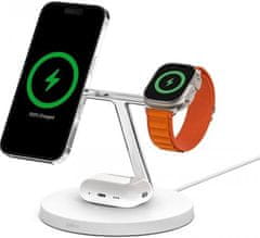 Belkin BOOST CHARGE PRE MagSafe 3v1 Bezdrôtové nabíjanie pre iPhone/Apple Watch/AirPods, biela - NOVÁ VERZIA