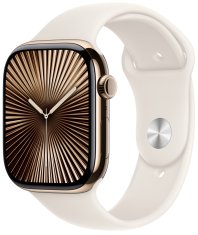 Apple Watch Series 10 GPS + Cellular 42mm, Gold Titanium Case, Starlight Sport Band - S/M (MX063QC/A)