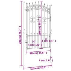 Vidaxl Plotová brána s hrotmi čierna 103x200 cm práškovaná oceľ