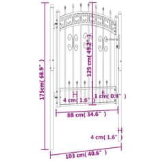 Vidaxl Plotová brána s hrotmi čierna 103x175 cm práškovaná oceľ