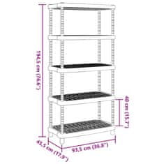 Vidaxl Regál s 5 úložnými poličkami čierny 93,5x45,5x194,5 cm PP