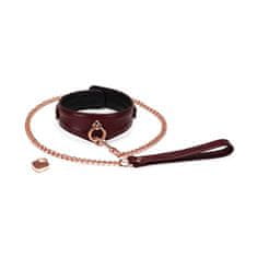 Liebe Seele Liebe Seele Wine Red Curved Collar & Leash, bdsm kožený obojok s vodítkom