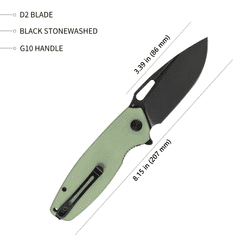 KUBEY KU322E Tityus Tan vreckový nôž 8,6 cm, Dark Stonewash, zelená Jade, G10, spona