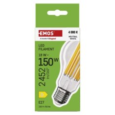 EMOS LED žiarovka Filament A70 / E27 / 18 W (150 W) / 2452 lm / Neutrálna biela