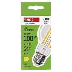 EMOS LED žiarovka Filament A60 / E27 / 10,5 W (100 W) / 1521 lm / Neutrálna biela