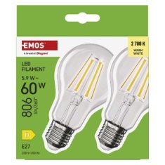 EMOS LED žiarovka Filament A60 / E27 / 5,9 W (60 W) / 806 lm / Teplá biela