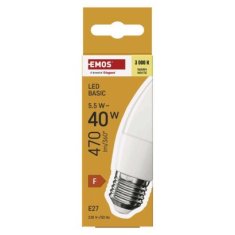 EMOS LED žiarovka Basic sviečka / E27 / 5,5 W (40 W) / 470 lm / Teplá biela