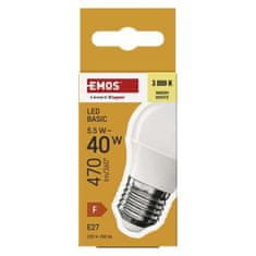 EMOS LED žiarovka Basic Mini Globe / E27 / 5,5 W (40 W) / 470 lm / Teplá biela