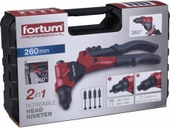 Fortum Kliešte nitovacie s otočnou hlavou, 260mm, 2v1, nity 2,4-4,8mm, matice M3-M6, FORTUM