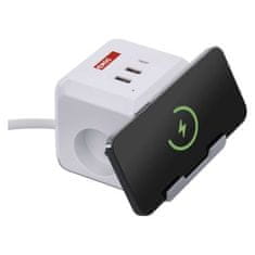 EMOS Predlžovací kábel - kocka 2 m / 2 zásuvky / biely / 2×USB-A + 1×USB-C+Qi / 1,5 mm2