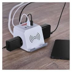 EMOS Predlžovací kábel - kocka 2 m / 2 zásuvky / biely / 2×USB-A + 1×USB-C+Qi / 1,5 mm2