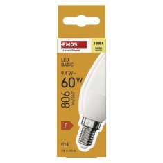 EMOS LED žiarovka Basic sviečka / E14 / 9,4 W (60 W) / 806 lm / Teplá biela