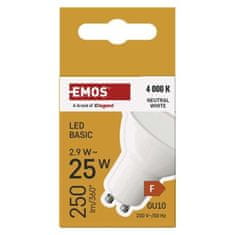 EMOS LED žiarovka Basic MR16 / GU10 / 2,9 W (25 W) / 250 lm / Neutrálna biela