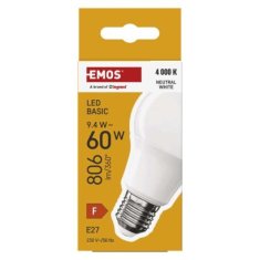 EMOS LED žiarovka Basic A60 / E27 / 9,4 W (60 W) / 806 lm / Neutrálna biela