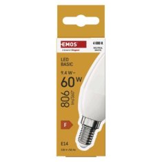 EMOS LED žiarovka Basic sviečka / E14 / 9,4 W (60 W) / 806 lm / Neutrálna biela