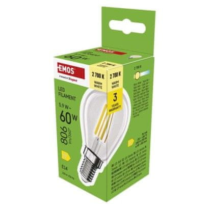 EMOS LED žiarovka Filament Mini Globe / E14 / 5,9 W (60 W) / 806 lm / Teplá biela