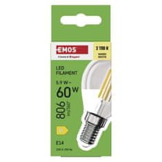 EMOS LED žiarovka Filament Mini Globe / E14 / 5,9 W (60 W) / 806 lm / Teplá biela