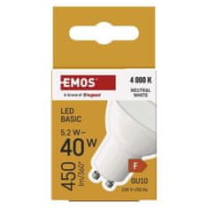 EMOS LED žiarovka Basic MR16 / GU10 / 5,2 W (40 W) / 450 lm / Neutrálna biela