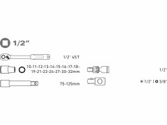 Extol Premium Sada nástrčných a zástrčných kľúčov, 1/2", 21-dielna, CrV, EXTOL PREMIUM
