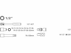 Extol Premium Sada nástrčných a zástrčných kľúčov, 1/2", 21-dielna, CrV, EXTOL PREMIUM