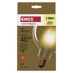 EMOS LED žiarovka Vintage G125 / E27 / 4,5 W (40 W) / 420 lm / Teplá biela