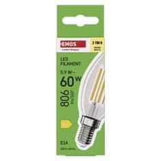 EMOS LED žiarovka Filament sviečka / E14 / 5,9 W (60 W) / 806 lm / Teplá biela