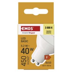 EMOS LED žiarovka Basic MR16 / GU10 / 5,2 W (40 W) / 450 lm / Teplá biela