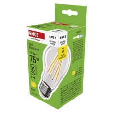 EMOS LED žiarovka Filament A60 / E27 / 7,8 W (75 W) / 1060 lm / Neutrálna biela