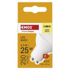 EMOS LED žiarovka Basic MR16 / GU10 / 2,9 W (25 W) / 250 lm / Teplá biela