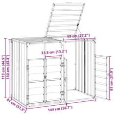 Vidaxl Prístrešok na dva odpadkové koše zelená 144x81x113 cm Oceľ