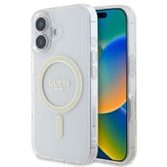 Guess Zadný kryt IML Glitter Ring MagSafe pre iPhone 16 Transparent