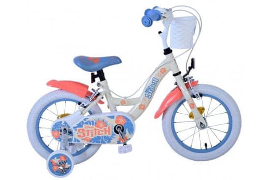 Volare Disney Stitch detský bicykel pre dievčatá - 14 palcov - Krémová/Korálová/Modrá - Dve ručné brzdy