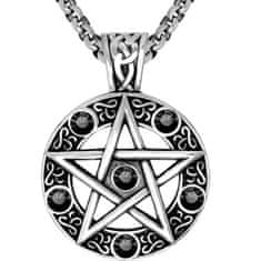 IZMAEL Náhrdelník Pentagram-Strieborná/Čierna KP34593