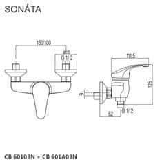 Mereo Mereo, Sprchová nástenná batéria, Sonáta, bez príslušenstva, chróm, MER-CB60103N