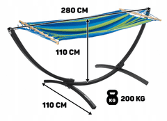 Keltin Záhradná hojdacia sieť s kovovým stojanom a dreveným stabilizátorom, 200 x 100 cm, 200 kg KELTIN