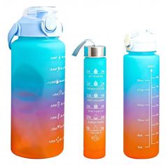 GGV  Motivačné fľaše na vodu 3 ks, 2000 ml, 900 ml, 300 ml oranžovofialovomodrá