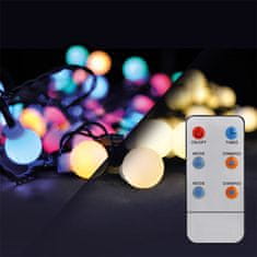 Solight Solight LED 2v1 vonkajšie vianočné reťaz, gule, diaľkový ovládač, 100LED, RGB plus biela, 10m plus 5m, 8 funkcií, IP44 1V08-RGB