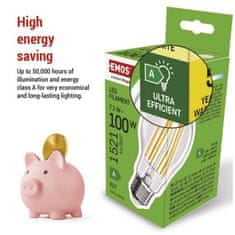 EMOS LED žiarovka Filament A60 A CLASS / E27 / 7,2 W (100 W) / 1521 lm / teplá biela